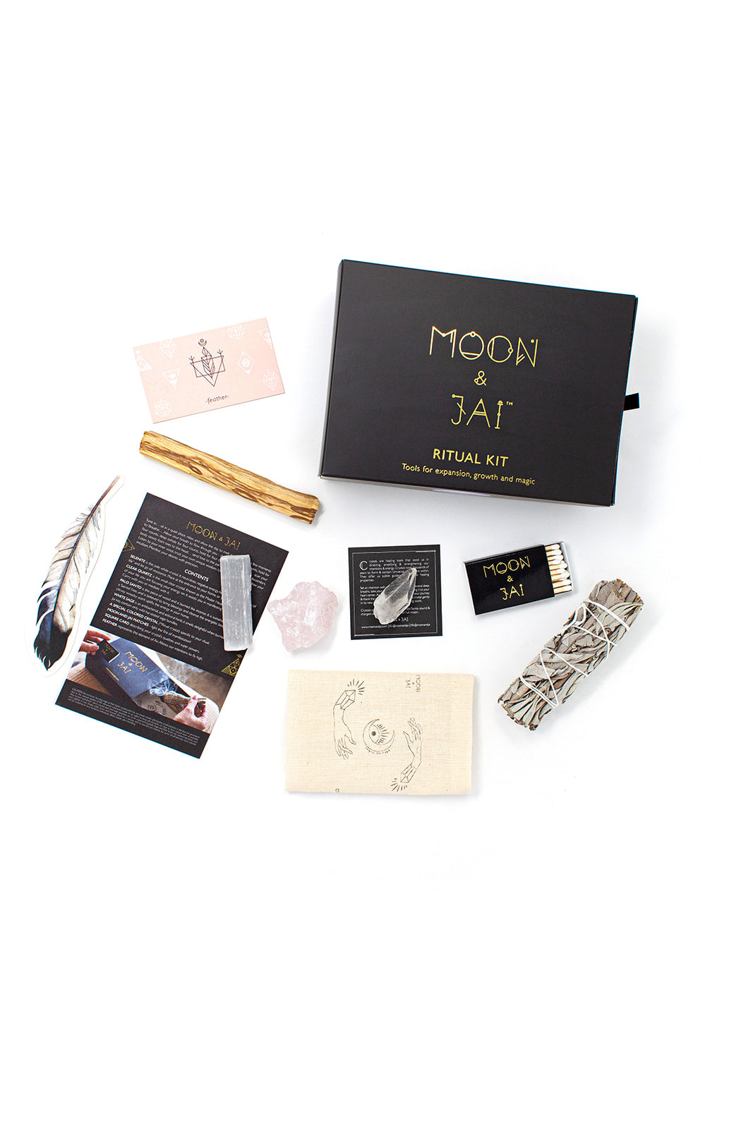 Love Ritual Kit with Rose Quartz, Clear Quartz, Sage, and Palo Santo.